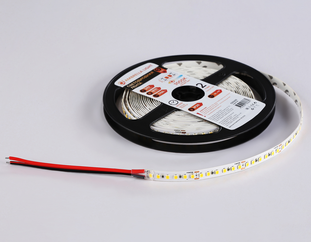 Светодиодная лента GS3201 2835 180Led/ 14.4W m/ 24V IP20 3000K/ 5000*8*1.2mm/ кратность резки 33mm (2 конт.)