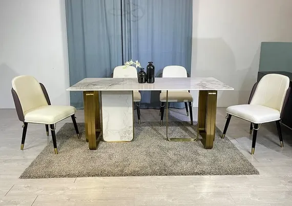 Стол 4076, 220х110 см, белый керамогранит Calacatta