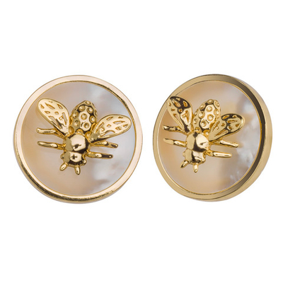 Серьги-пусеты "Мухи" в золочении с перламутром