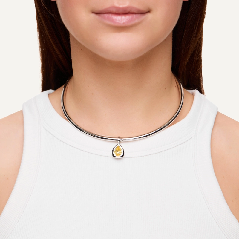 Чокер Жесткая Основа – Серебро, Желтая капля