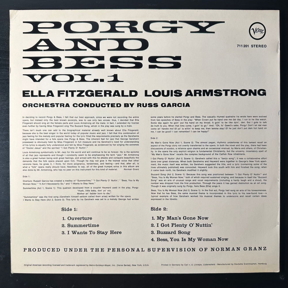 Ella Fitzgerald And Louis Armstrong ‎– Porgy And Bess Vol. 1 (Германия 1967г.)