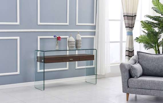 Консоль Glass с деревянной столешницей и выдвижным ящиком