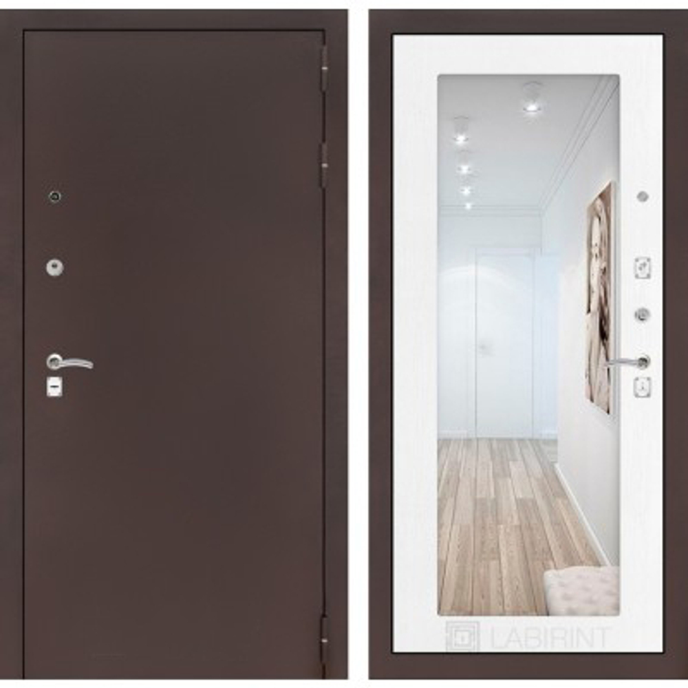 Дверь Входная Лабиринт CLASSIC антик медный 18 С зеркалом Белое дерево