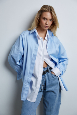 Рубашка свободного кроя из хлопка голубой