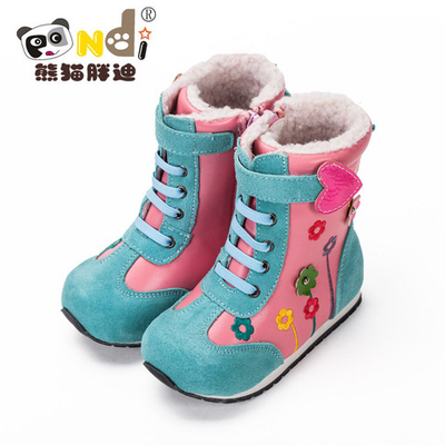 Ботинки детские из кожи и замши с цветочной вышивкой