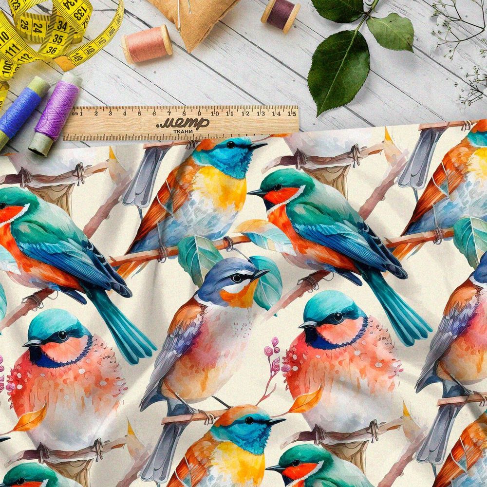 Ткань премиум шифон акварельные птицы