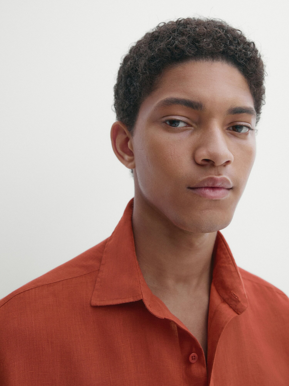 Massimo Dutti Рубашка классического кроя из 100% льна, красный