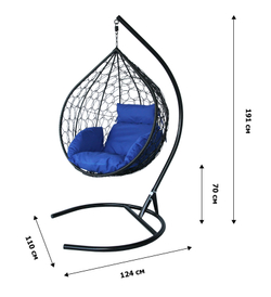 Кресло подвесное Сфера Лайт арт.BG1515 (стойка+основание.чёрн.,корзн.чёрн.,подуш.синяя. 3уп. (Б))