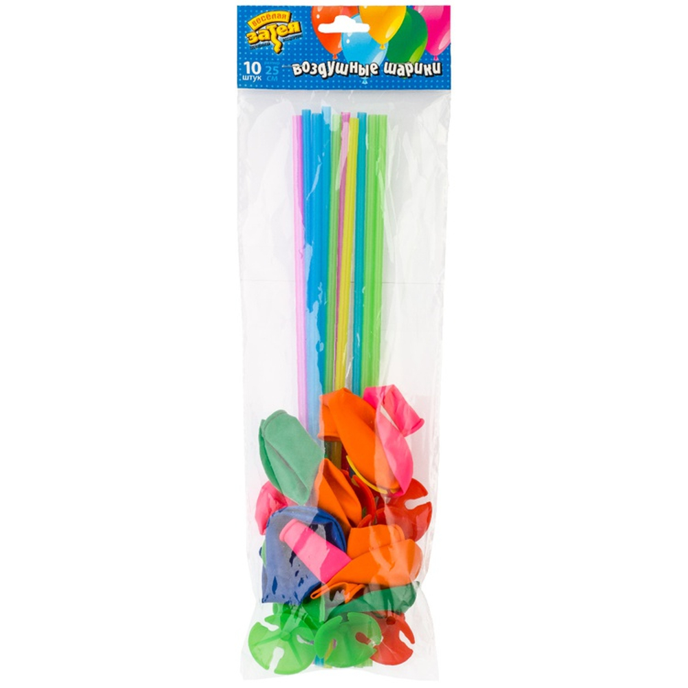 Шар латексный С держателем Набор 10 шт Пастель 25 см (Ассорти)
