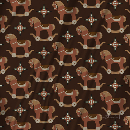 Платок каре 90*90см, ЛОШАДКИ на коричневом