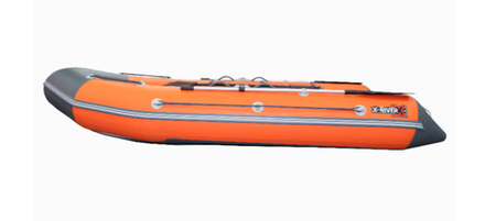 Лодка ПВХ X-River Rocky 395 НДВД + усиленное дно и баллон, оранжево-серый/фурнитура белая увеличенный транец