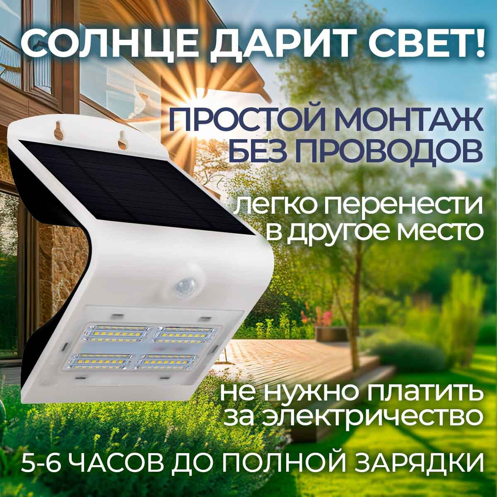 Уличный светильник на солнечной батарее с датчиком движения и света ledBEled 3.2W 400LM, настенный светодиодный фонарь