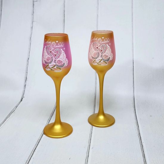 Свадебные бокалы , золото с розовым, Совет да любовь