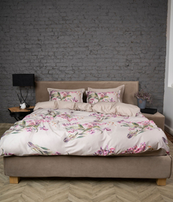 Постельное белье 2 спальное евро Decoflux Orchids Almond/Almond
