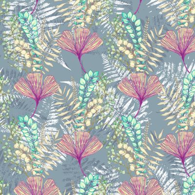 Seamless pattern of Gingko and from a branch with eucalyptus leaves.