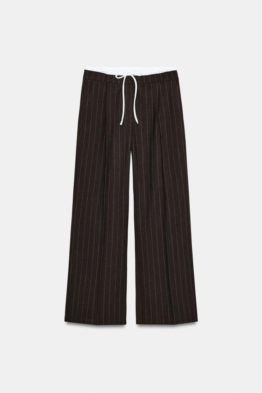 ZARA БРЮКИ С ШИРОКИМИ ШТАНИНАМИ И ДВОЙНЫМ ПОЯСОМ, КОРИЧНЕВЫЙ