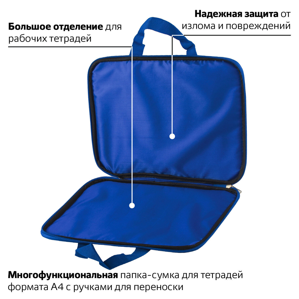 Папка на молнии с ручками BRAUBERG А4 1 отделение с подкладкой полиэстер 20 мм "Atom" (2 штуки в упаковке)