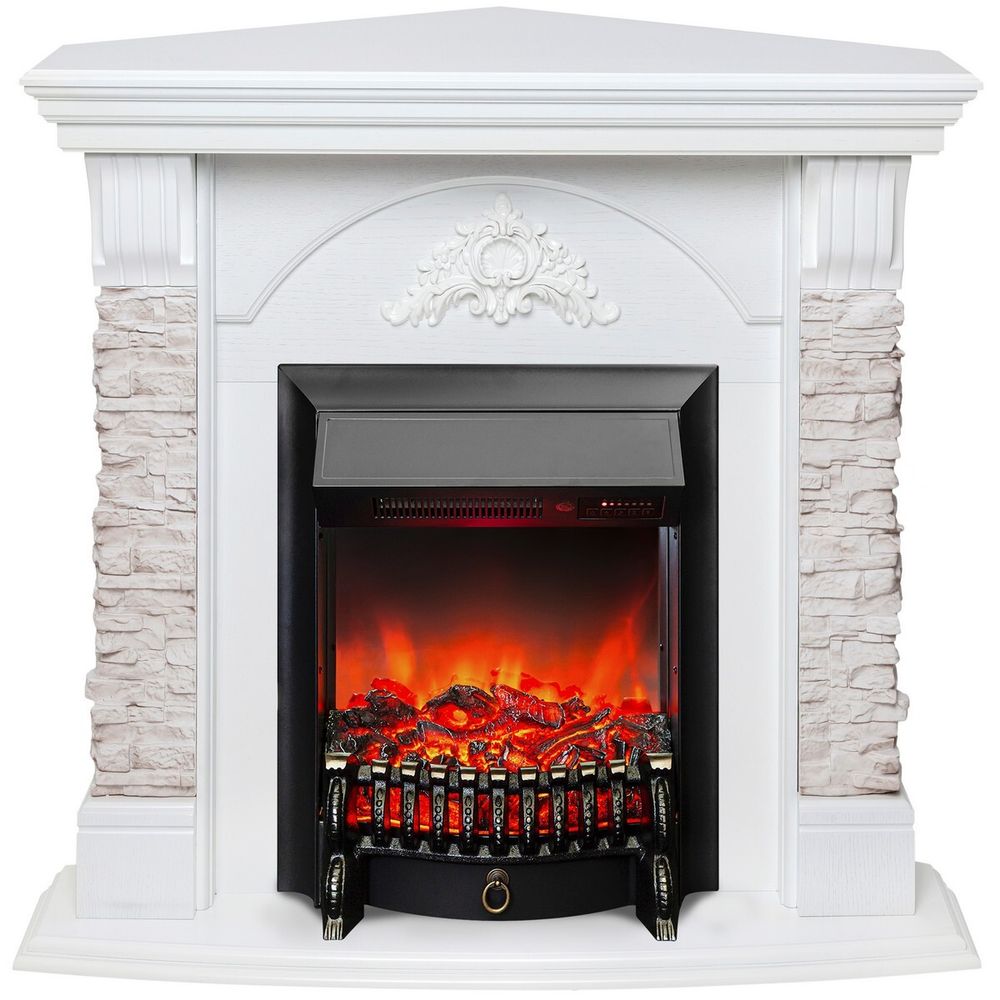 Электрокамин RealFlame Athena Corner GR белый с очагом Fobos Lux Black RC