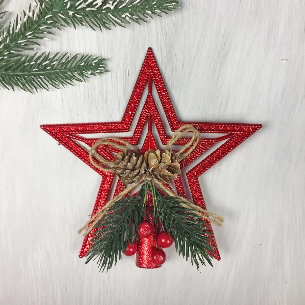 Звезда на ёлку «Волшебство ночи» шишки 14,5*14,5 см, Красный