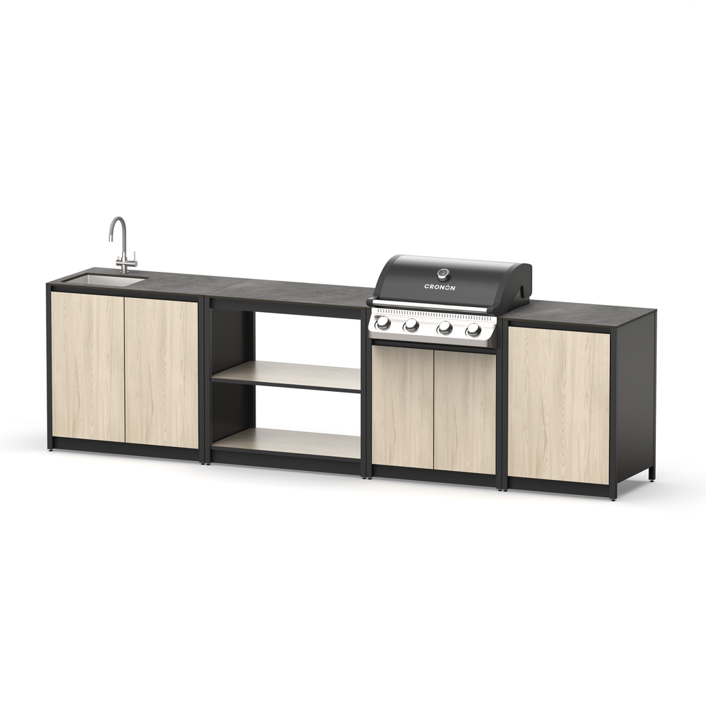 Мангальный комплекс Lounge M-114SG, 3.2 м, дуб сонома/черный мрамор