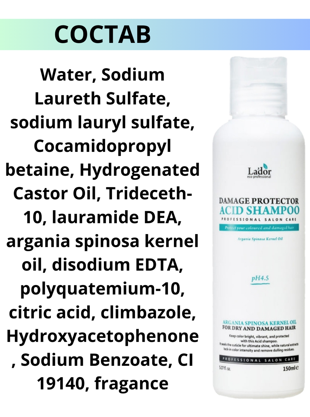 Шампунь для окрашенных и поврежденных волос с аргановым маслом LADOR Damage Protector Acid Shampoo,150ml.