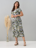 Платье П-026/оливковый-ромашковоеполе