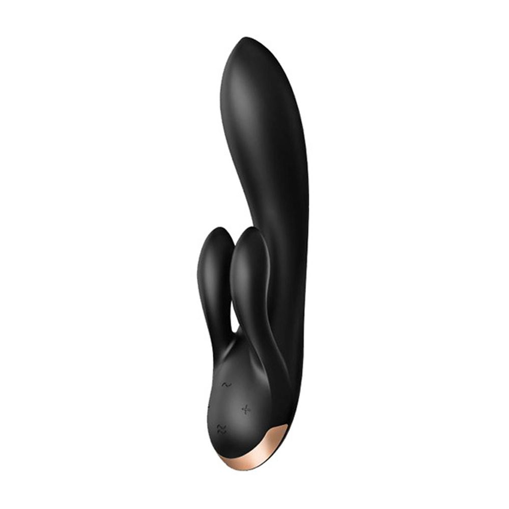 Черный вибратор-кролик 20,1см с двумя клиторальными отростками Satisfyer  Double Flex по выгодной цене в интернет-магазине Секс-шоп