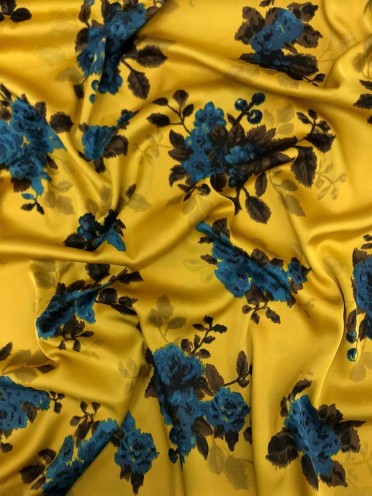 Плательная принт, цветы бирюзовые на горчичном BAVARIA