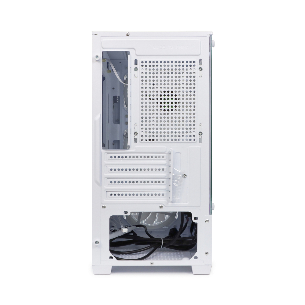 Корпус BaseTech eXtreme GFX-06, Без БП, mATX, белый, 4xFRGB FAN, 2xUSB2, 1xUSB3, бок: закалённое стекло (BT-GFX-06W-MESH-4F-RGB)