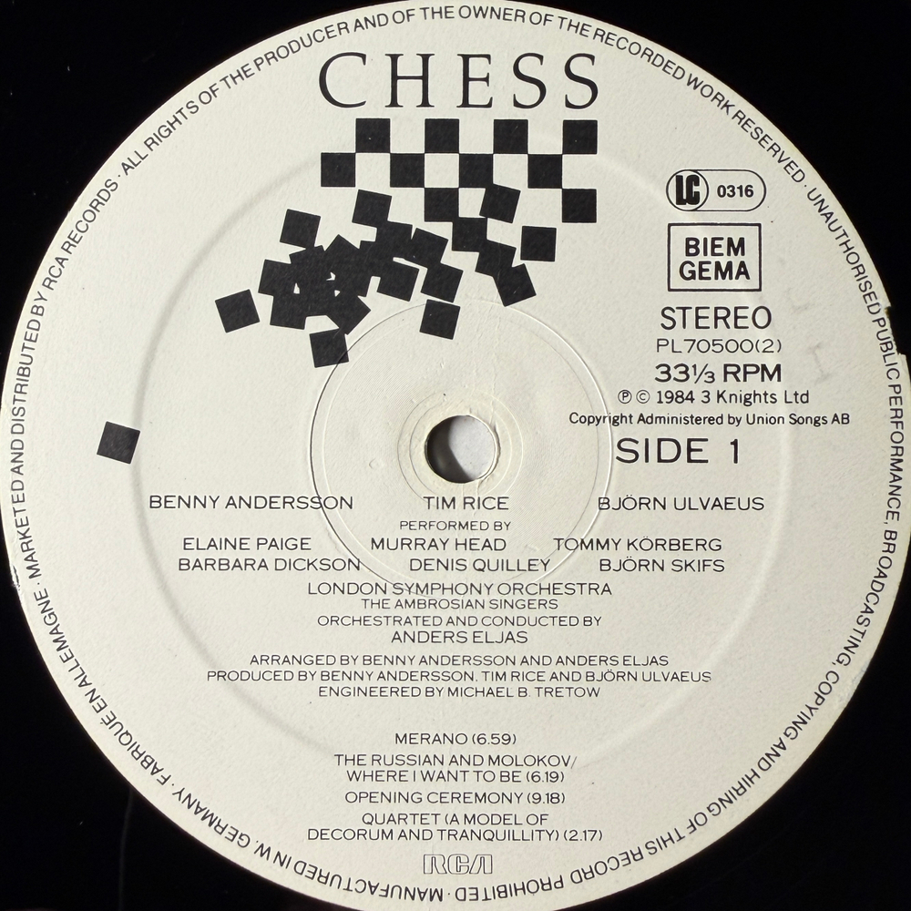 Мюзикл Шахматы 2LP (Европа 1984г.)