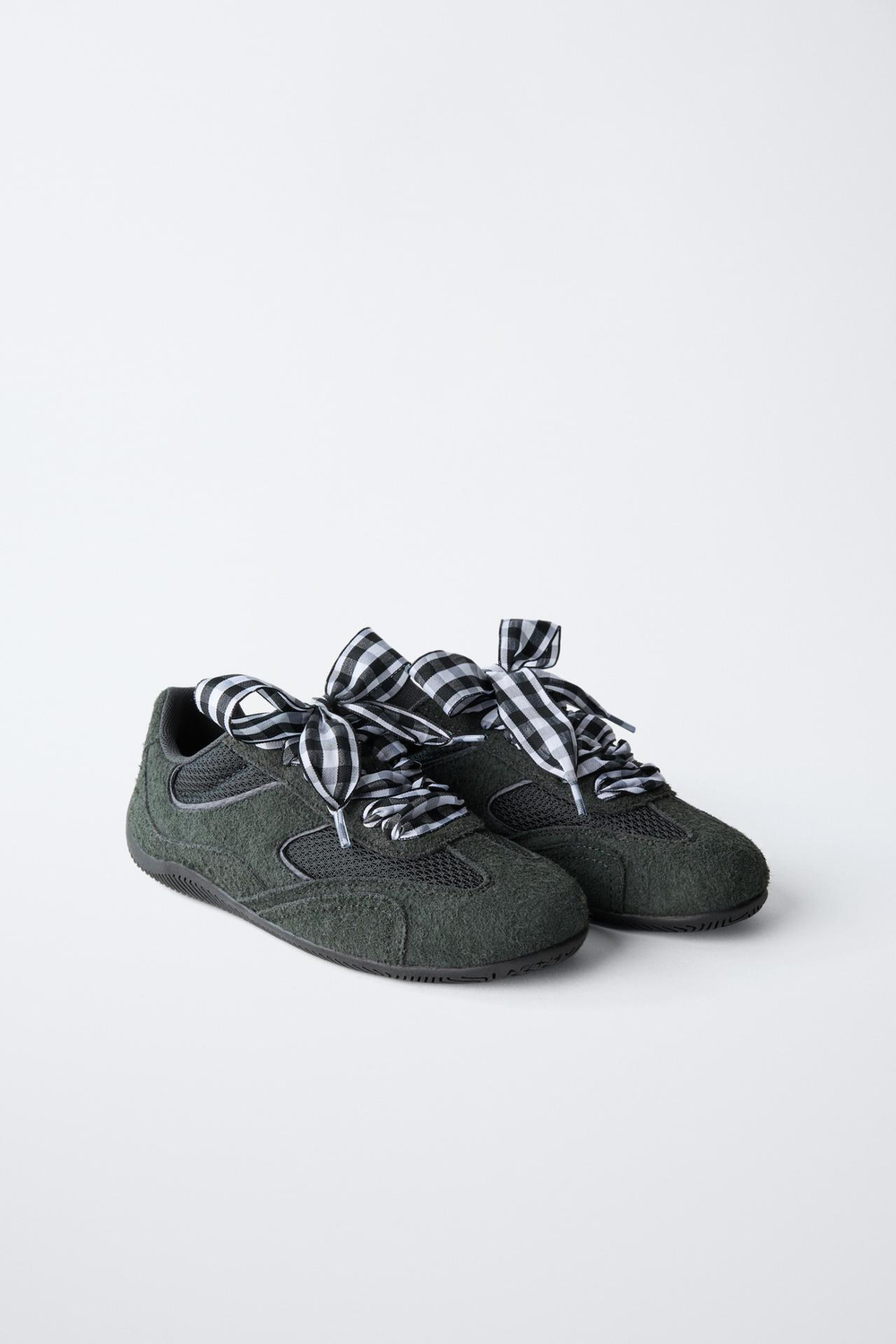 ZARA КРОССОВКИ СО ШНУРКАМИ В КЛЕТКУ ВИШИ, АНТРАЦИТОВО-СЕРЫЙ