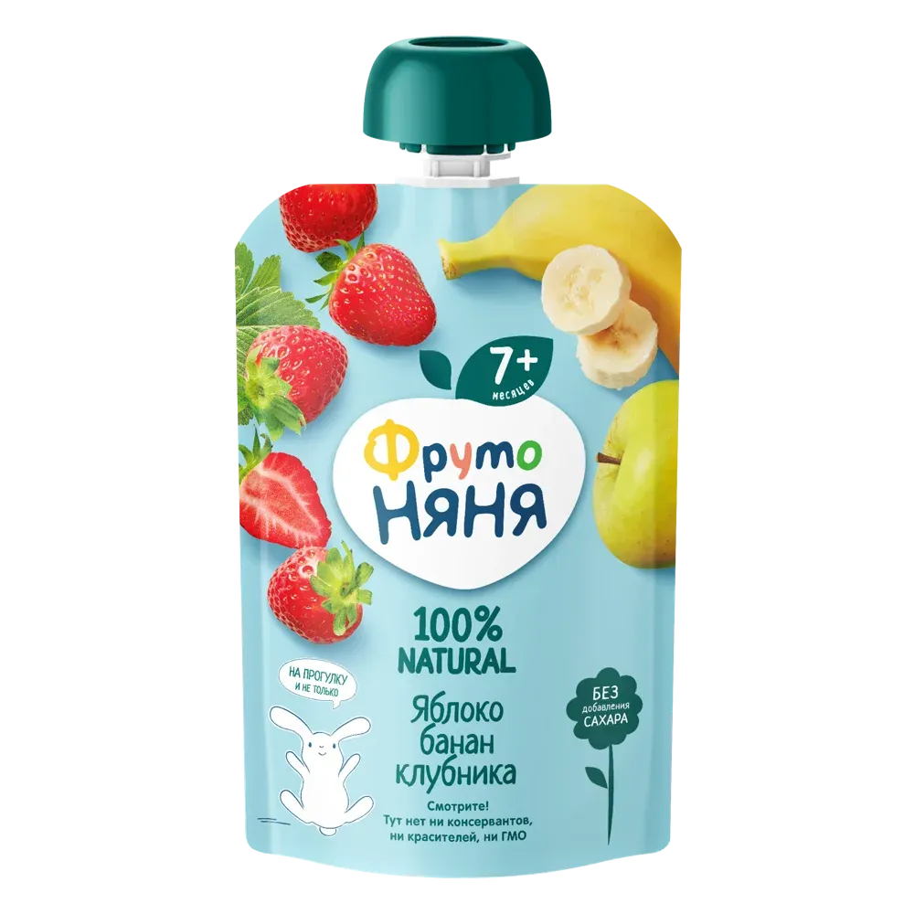 Пюре ФРУТО НЯНЯ яблоко-банан-клубника 90г
