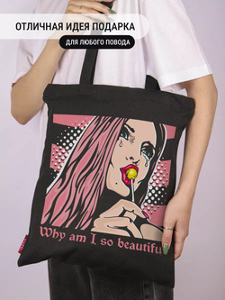 Сумка шоппер женская аниме тканевая через плечо с принтом