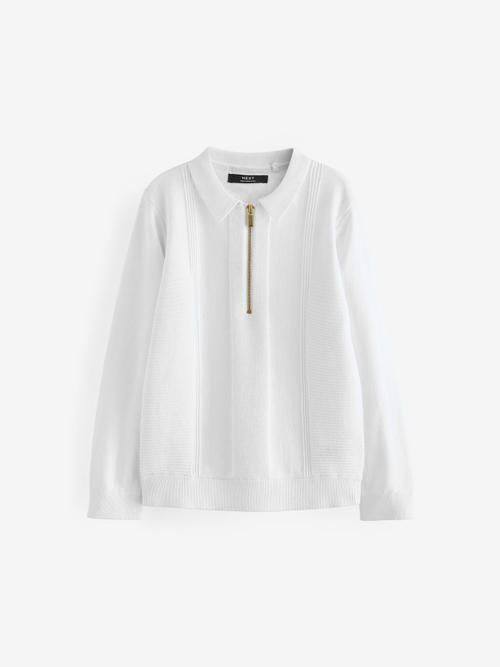 Поло с длинным рукавом и молнией для мальчика Next 433-288, Белый