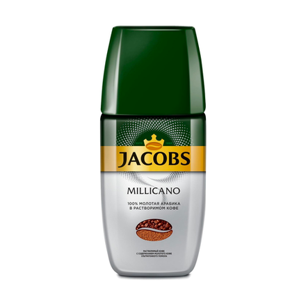 Кофе молотый в растворимом Jacobs Millicano, 160 г, стеклянная банка
