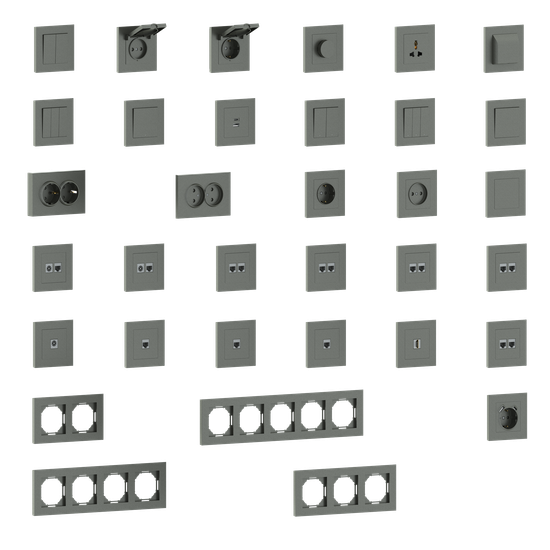 Накладка для розетки Schuko с зарядным устройством USB A+C,  со шторками 16A 250В,  матовый титан,  серия A07