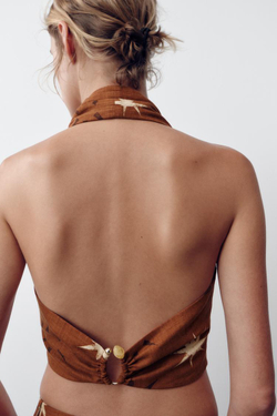 ZARA ТОП ИЗ ЛЬНА С ПРИНТОМ В ВИДЕ СОЛНЦА, ТЕРРАКОТОВЫЙ