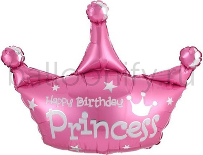 Шар (37''/94 см) Фигура, Корона, С Днем Рождения, Принцесса, Розовый, 1 шт.