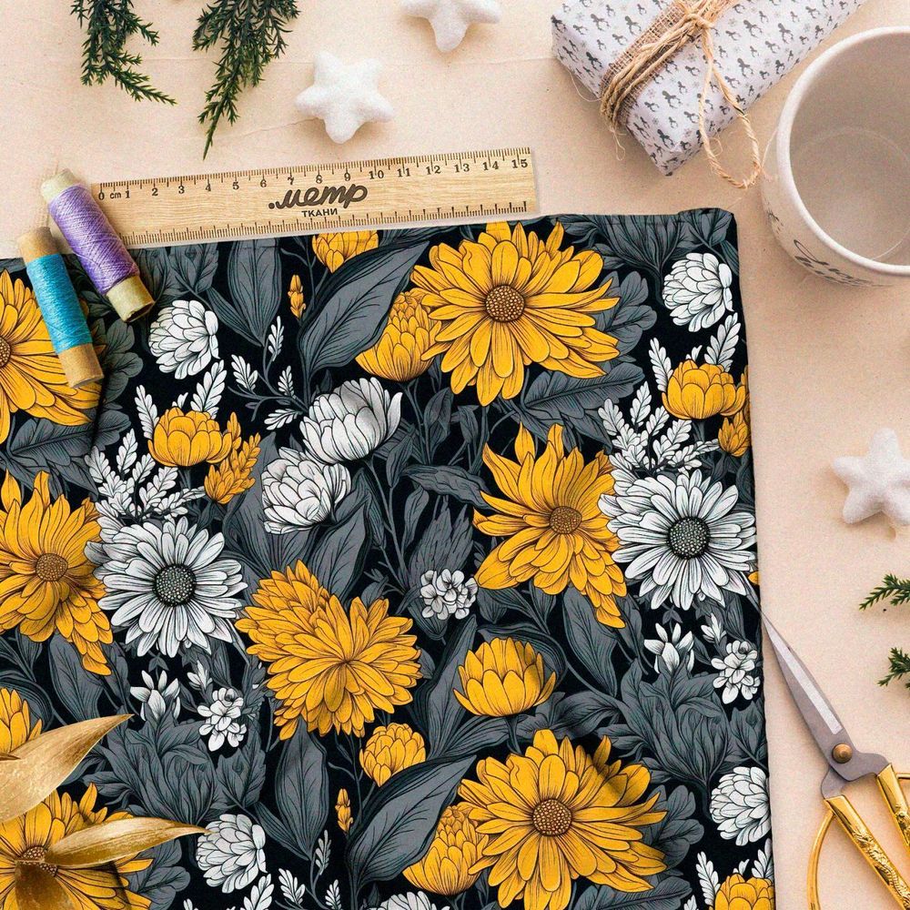 Ткань премиум мембрана цветочная графика