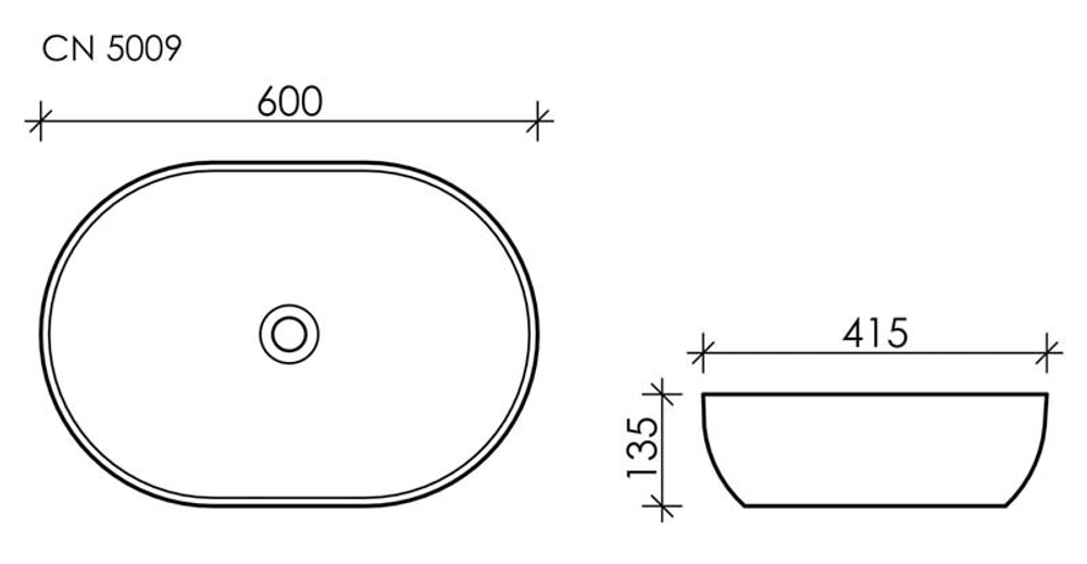 Умывальник чаша накладная овальная Element 600x415x135мм