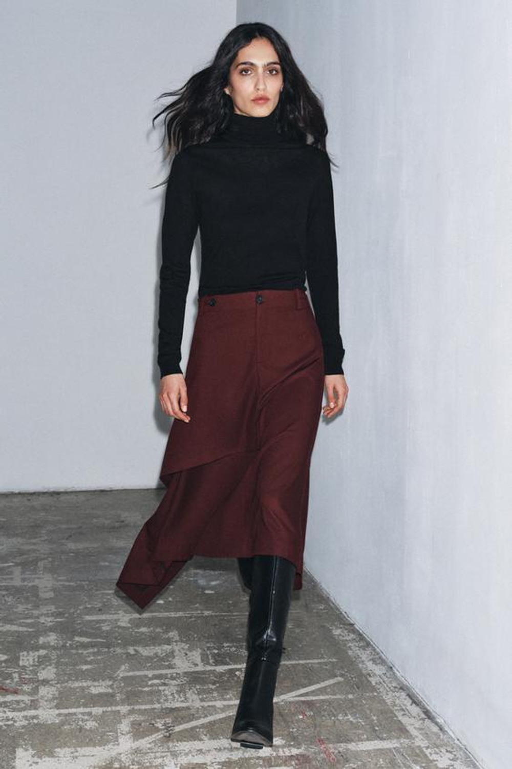 ZARA ЮБКА АСИММЕТРИЧНОГО КРОЯ — ZW COLLECTION, БУРГУНДИ