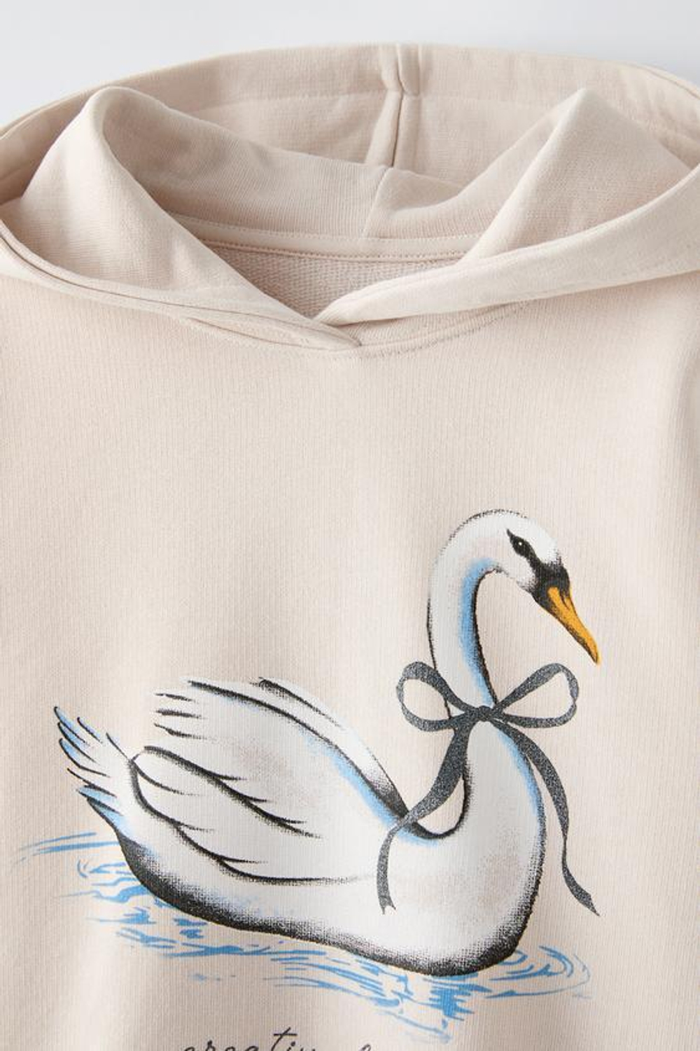 ZARA ХУДИ С ПРИНТОМ «ЛЕБЕДЬ», КАМЕННО-СЕРЫЙ