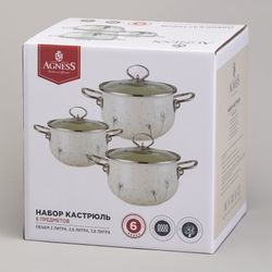 НАБОР КАСТРЮЛЬ ЭМАЛИРОВАННЫЙ, СЕРИЯ "DANDELION" 6ПР. 2,0/2,8/3,8Л ДИА.18/20/22СМ