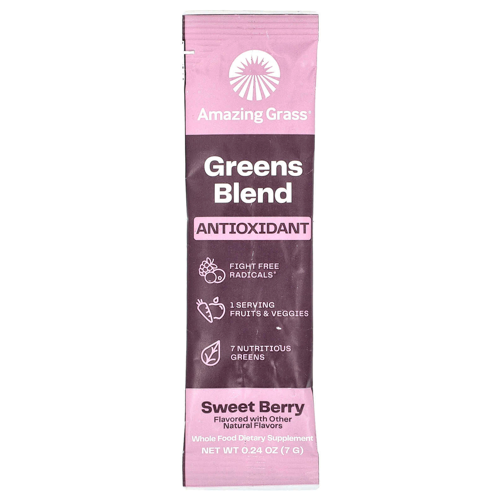 Amazing Grass, Greens Blend, антиоксидант, сладкие ягоды, 15 пакетиков по 7 г (0,24 унции)