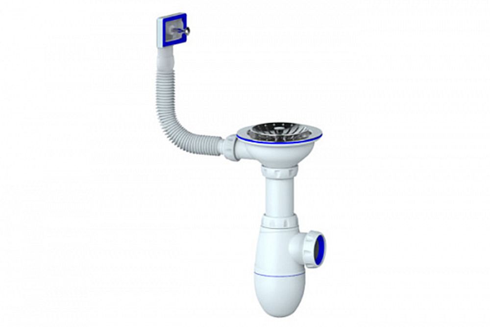 Сифон UNICORN для мойки с выпуском 1 1/2 (Ø40),прямоуг перелив,чаша Ø115,ручка-плас.,без отв. B410P