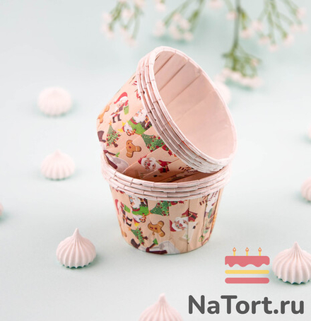 Формы бумажные с ламинацией «Маффин» 50х40 мм (Веселый новый год) 100 шт