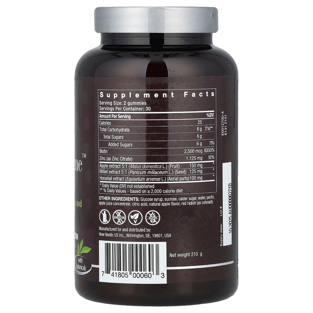 New Nordic, Жевательные мармеладки для волос Hair Volume ™ с яблоком, травами и биотином, 60 жевательных таблеток