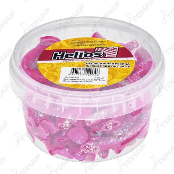 Виброхвост несъедоб. Chebak 3,15&quot;/8 см Silver Sparkles &amp; Pink 100шт. (HS-3-035-N) Helios