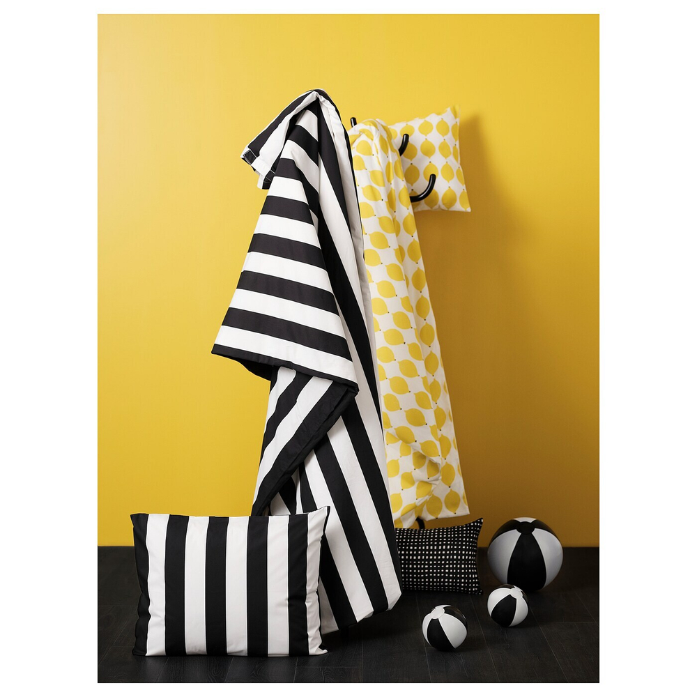 IKEA SLÅNHÖSTMAL  (ИКЕА СЛÅНХÖСТМАЛ)  -  Пододеяльник и наволочка, черный/белый/полосатый, 150x200/50x60 см