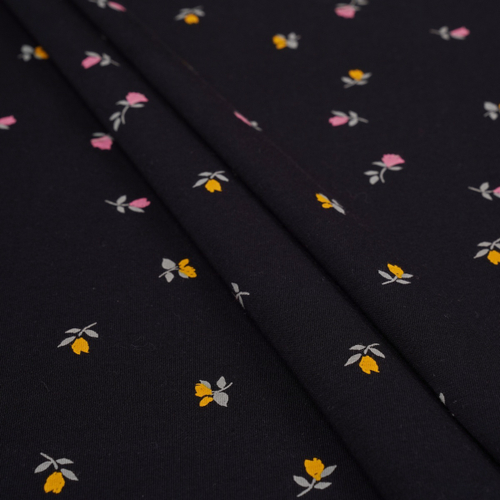 Кулирная гладь с рисунком, 100% хлопок, 149 гр/м2, чёрный/т.розовый (2367)